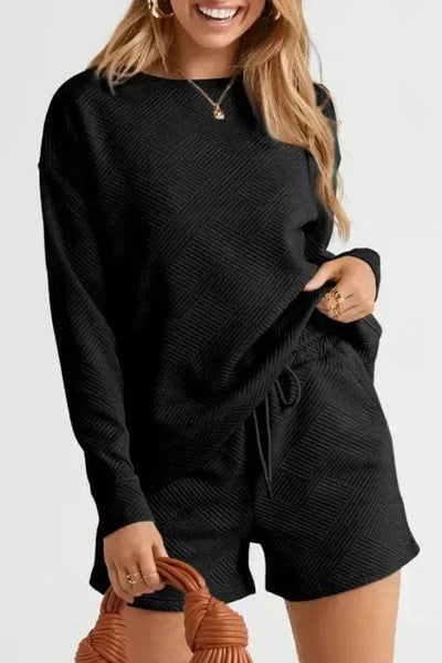 Fashionfitz Black Textured Loungewear Set for Women - Your Second Look