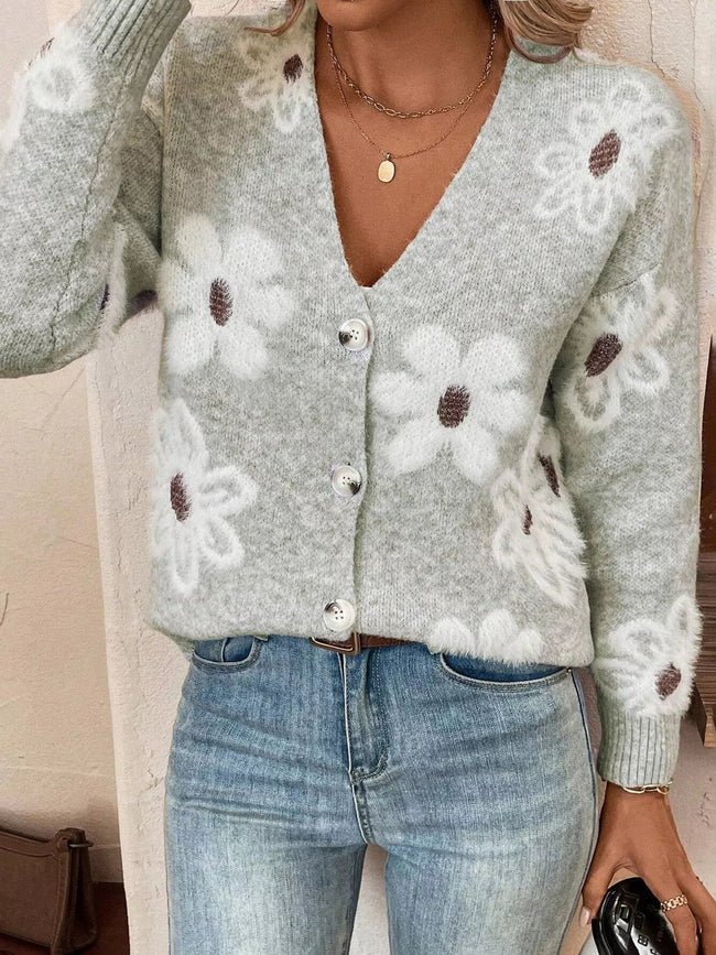 Floral Print Button - Up Knit Cardigan - Your Second Look