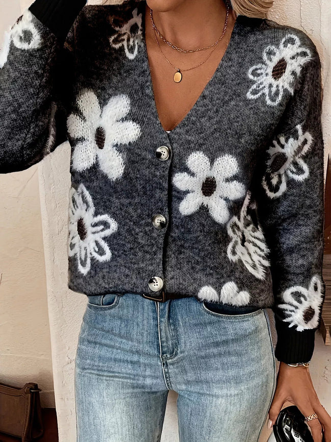 Floral Print Button - Up Knit Cardigan - Your Second Look