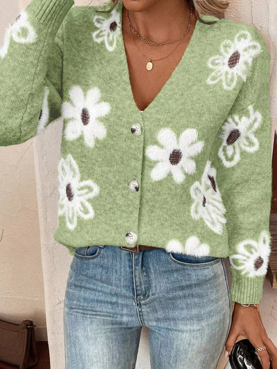 Floral Print Button - Up Knit Cardigan - Your Second Look