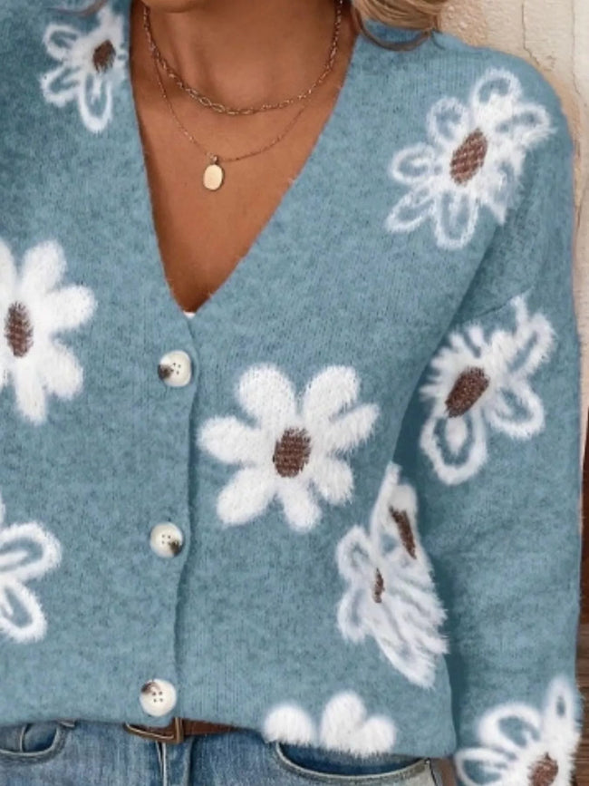 Floral Print Button - Up Knit Cardigan - Your Second Look