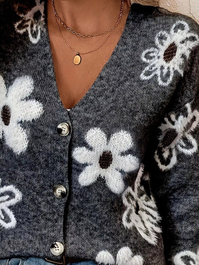 Floral Print Button - Up Knit Cardigan - Your Second Look
