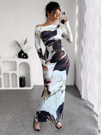 Floral Print One Shoulder Maxi Dress - Your Second Look