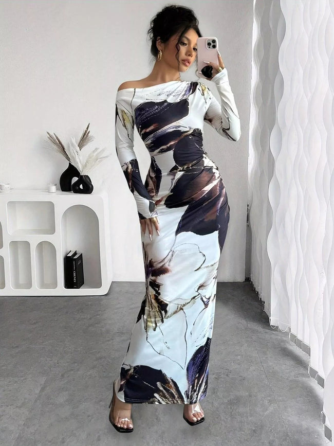 Floral Print One Shoulder Maxi Dress - Your Second Look