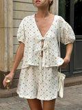 Floral Print Tie - Front Top and Shorts Set - Your Second Look