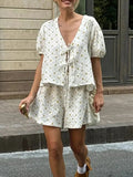 Floral Print Tie - Front Top and Shorts Set - Your Second Look