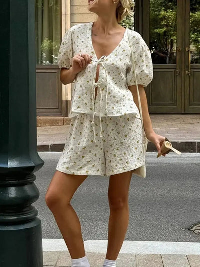 Floral Print Tie - Front Top and Shorts Set - Your Second Look
