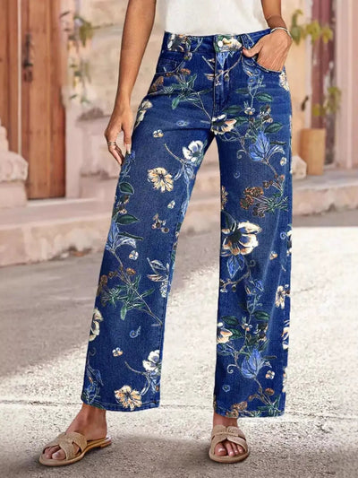 Floral Print Wide Leg Jeans - Your Second Look
