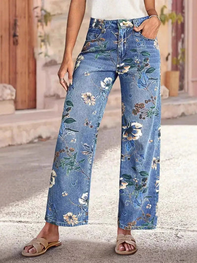 Floral Print Wide Leg Jeans - Your Second Look