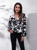 Floral V - Neck Balloon Sleeve Peplum Blouse - Your Second Look