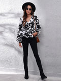 Floral V - Neck Balloon Sleeve Peplum Blouse - Your Second Look