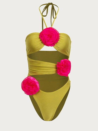 Flower Cutout Halter Neck One - Piece Swimwear - Your Second Look