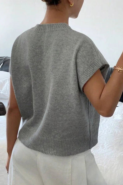 Flower Pattern Ribbed Trim Short Sleeve Boxy Sweater - Your Second Look