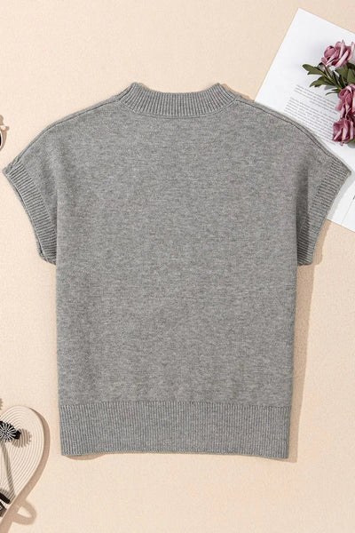 Flower Pattern Ribbed Trim Short Sleeve Boxy Sweater - Your Second Look