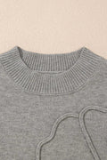 Flower Pattern Ribbed Trim Short Sleeve Boxy Sweater - Your Second Look