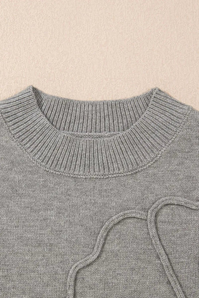 Flower Pattern Ribbed Trim Short Sleeve Boxy Sweater - Your Second Look