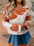 Flower Pattern Wide Sleeve Baggy Sweater - Your Second Look