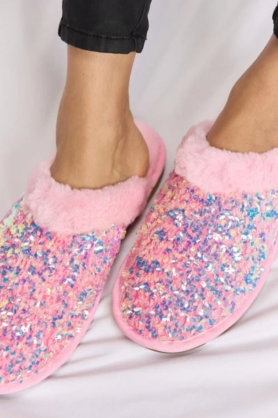 Forever Link Sequin Plush Round Toe Slippers - Your Second Look