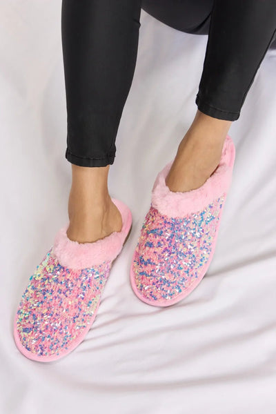 Forever Link Sequin Plush Round Toe Slippers - Your Second Look