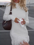 Fringe Turtleneck Long Sleeve Sweater Dress - Your Second Look