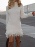 Fringe Turtleneck Long Sleeve Sweater Dress - Your Second Look