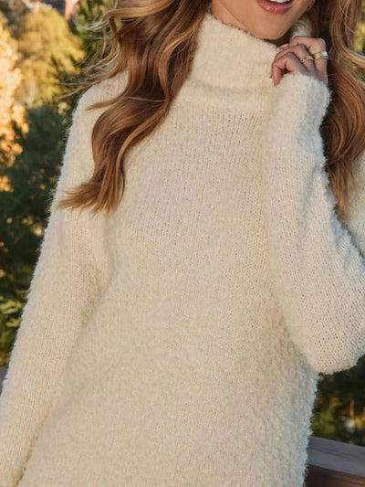Fringe Turtleneck Long Sleeve Sweater Dress - Your Second Look