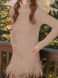 Fringe Turtleneck Long Sleeve Sweater Dress - Your Second Look