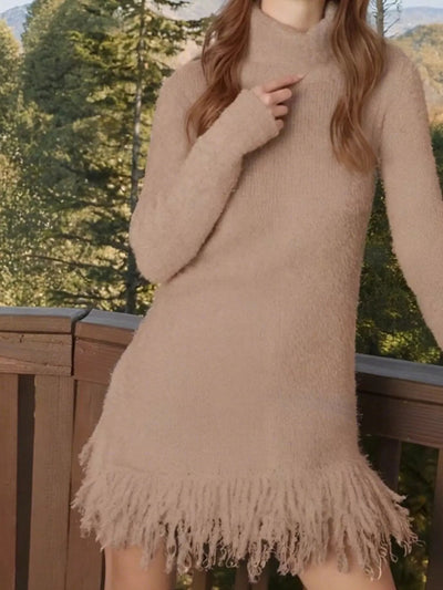 Fringe Turtleneck Long Sleeve Sweater Dress - Your Second Look