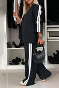 Full Size Contrast Lapel Collar Top and Pants Set - Your Second Look