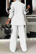 Full Size Contrast Lapel Collar Top and Pants Set - Your Second Look