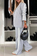 Full Size Contrast Lapel Collar Top and Pants Set - Your Second Look