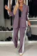 Full Size Contrast Lapel Collar Top and Pants Set - Your Second Look