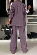 Full Size Contrast Lapel Collar Top and Pants Set - Your Second Look