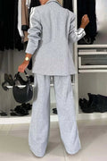 Full Size Contrast Lapel Collar Top and Pants Set - Your Second Look