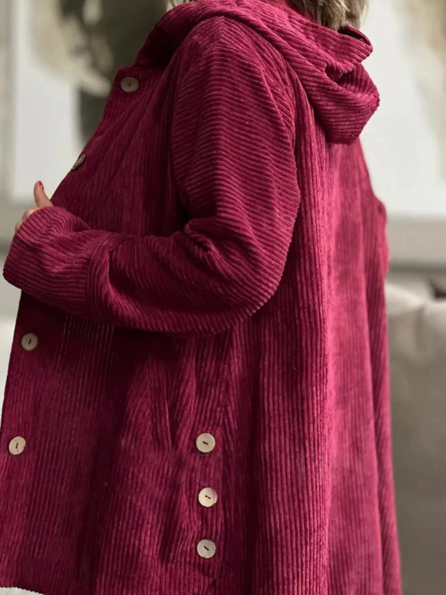 Full Size Corduroy Button Up Hooded Jacket Plus Size - Your Second Look