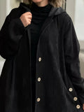 Full Size Corduroy Button Up Hooded Jacket Plus Size - Your Second Look