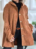 Full Size Corduroy Button Up Hooded Jacket Plus Size - Your Second Look