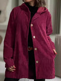 Full Size Corduroy Button Up Hooded Jacket Plus Size - Your Second Look