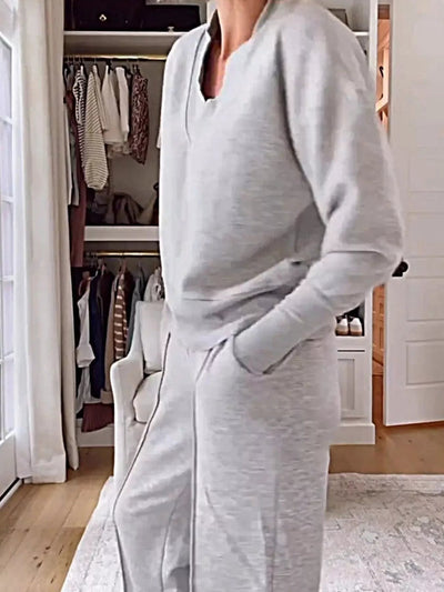 Full Size Cozy V - Neck Top and Pants Set Plus Size - Your Second Look