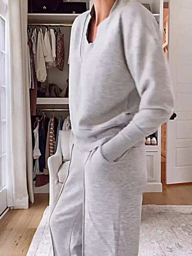 Full Size Cozy V - Neck Top and Pants Set Plus Size - Your Second Look