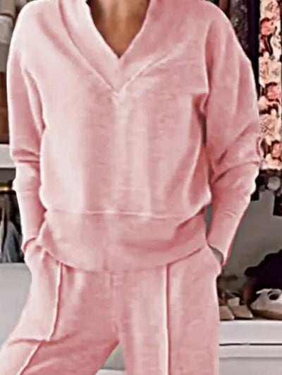 Full Size Cozy V - Neck Top and Pants Set Plus Size - Your Second Look