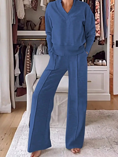 Full Size Cozy V - Neck Top and Pants Set Plus Size - Your Second Look
