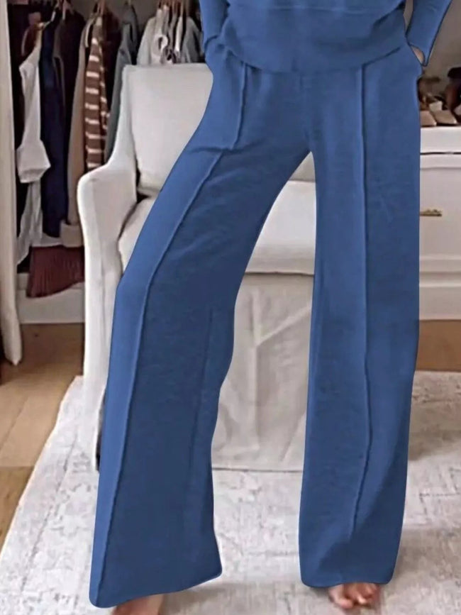 Full Size Cozy V - Neck Top and Pants Set Plus Size - Your Second Look
