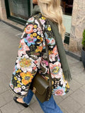 Full Size Floral Print Quilted Sherpa - Lined Jacket Plus Size - Your Second Look