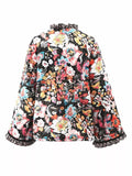 Full Size Floral Print Quilted Sherpa - Lined Jacket Plus Size - Your Second Look