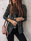Full Size Plaid Tweed Double - Breasted Blazer Plus Size - Your Second Look