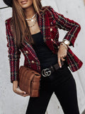 Full Size Plaid Tweed Double - Breasted Blazer Plus Size - Your Second Look