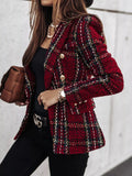 Full Size Plaid Tweed Double - Breasted Blazer Plus Size - Your Second Look