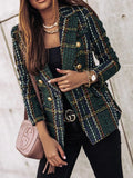 Full Size Plaid Tweed Double - Breasted Blazer Plus Size - Your Second Look