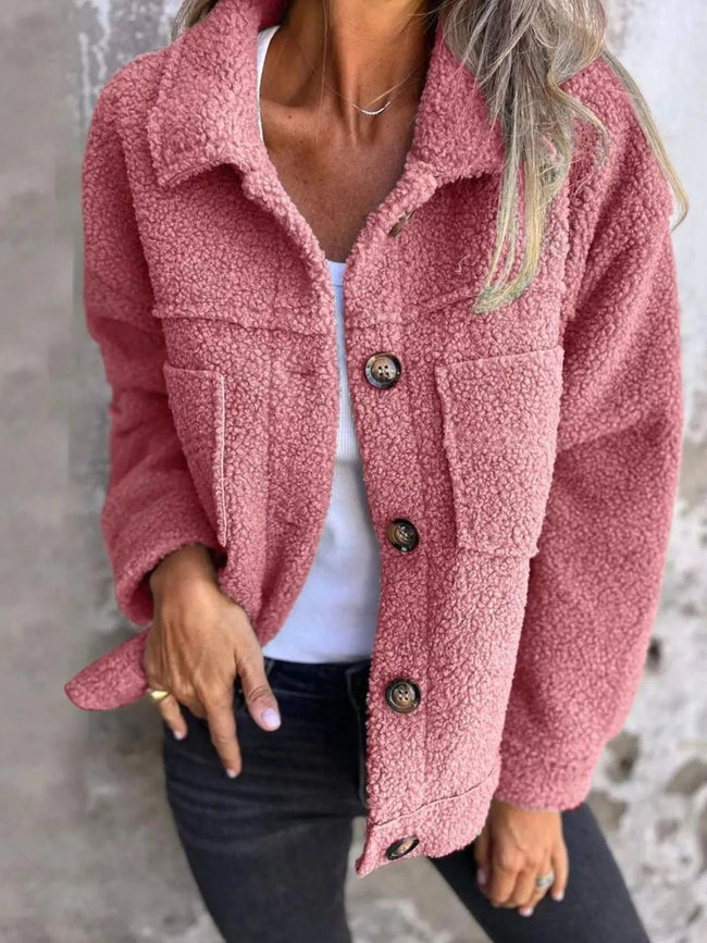 Full Size Single - Breasted Sherpa Shacket Plus Size - Your Second Look